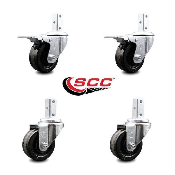 3 Inch Phenolic Wheel Swivel 7/8 Inch Square Stem Caster Total Lock Brakes, 2PK